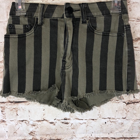 BDG Pants - BDG Striped Olive & Black Jean Shorts